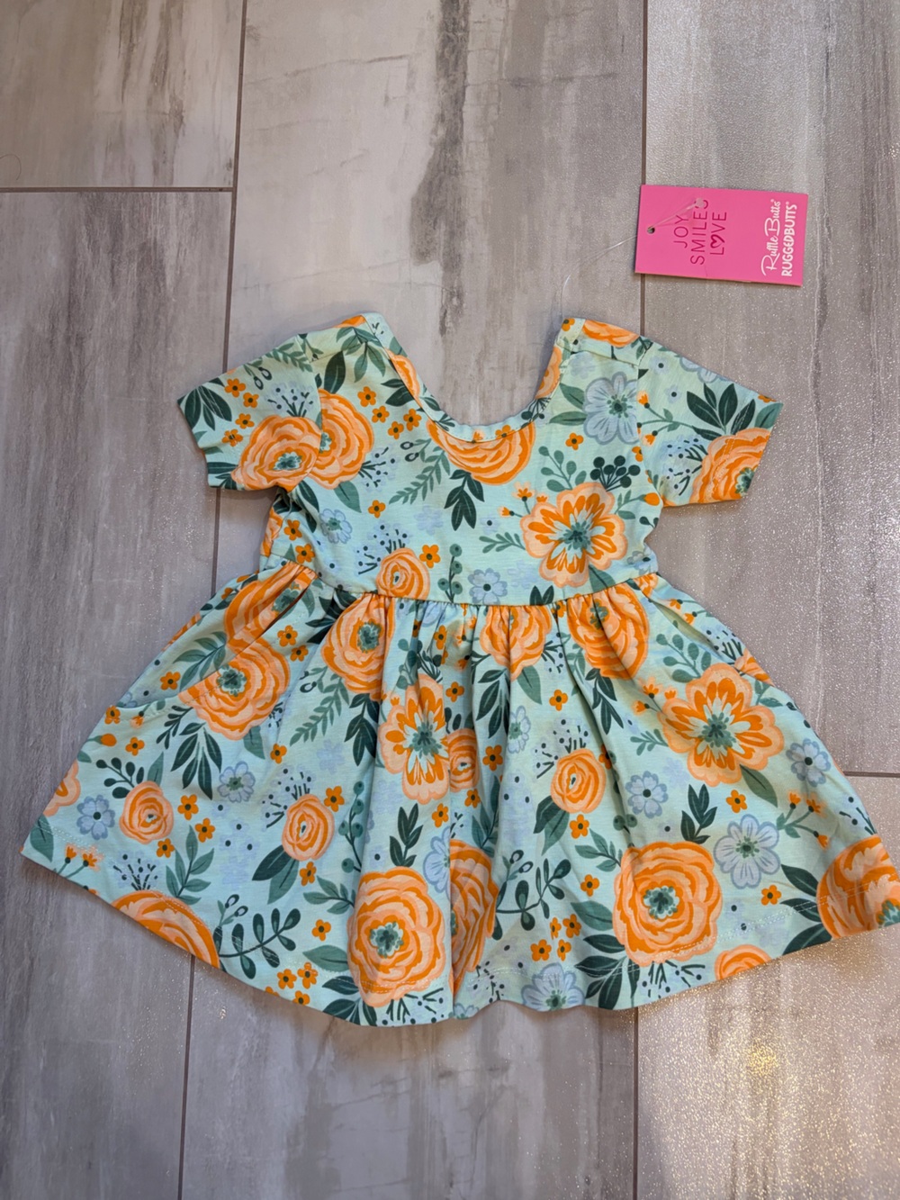 NWT RuffleButts Colorful Cottage Floral Bow Back Fit & Flare Dress Girls 3-6M